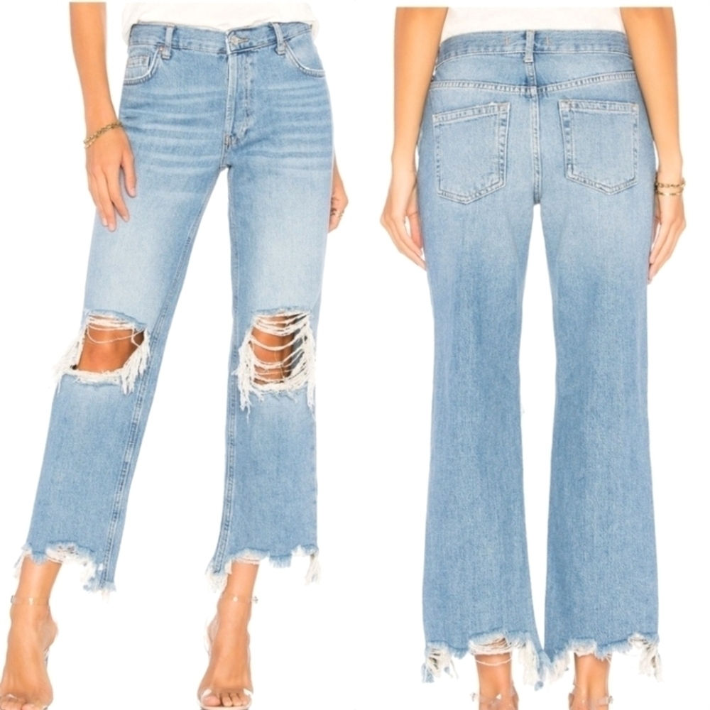 Free People We The Free Maggie Mid Rise Straight Leg Cropped Jeans Sz 26